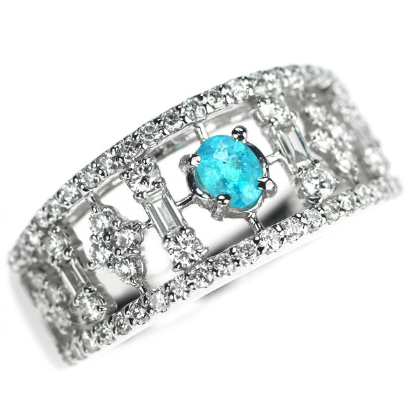 Pt900 Brazilian Paraiba Tourmaline Diamond Ring 0.148ct D0.69ct 