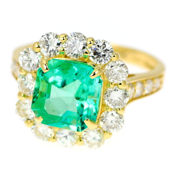 K18YG Colombian oil-free emerald diamond ring 2.43ct D1.58ct 