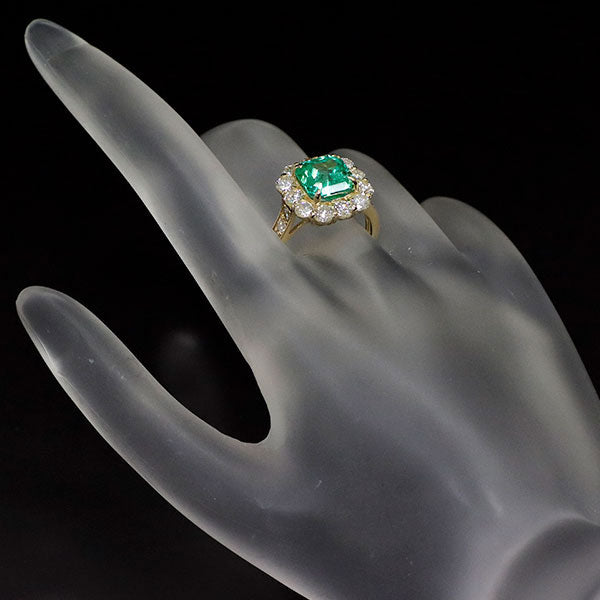 K18YG Colombian oil-free emerald diamond ring 2.43ct D1.58ct 