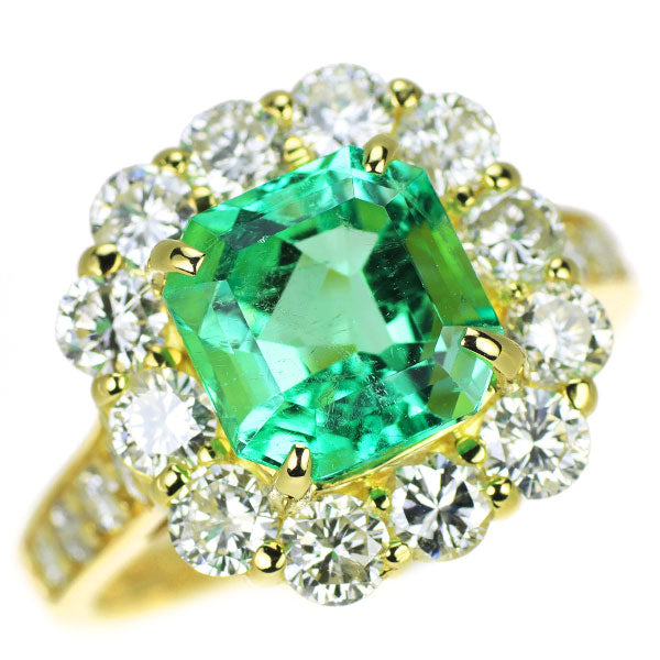 K18YG Colombian oil-free emerald diamond ring 2.43ct D1.58ct 