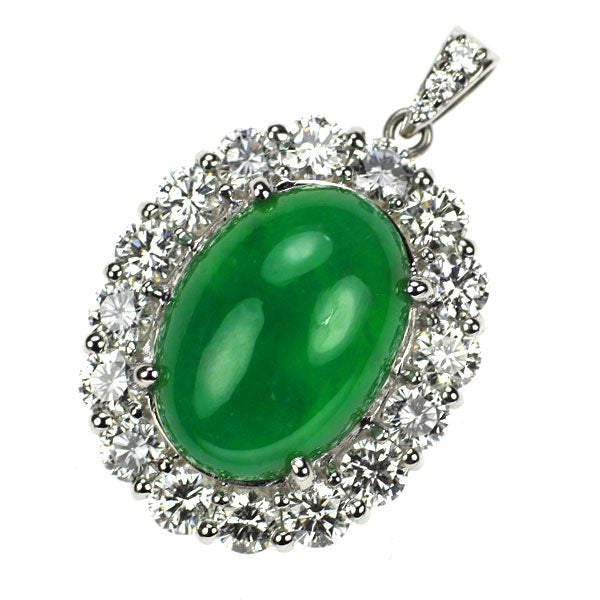 Pt900 Jade Diamond Pendant 6.36ct D1.64ct 