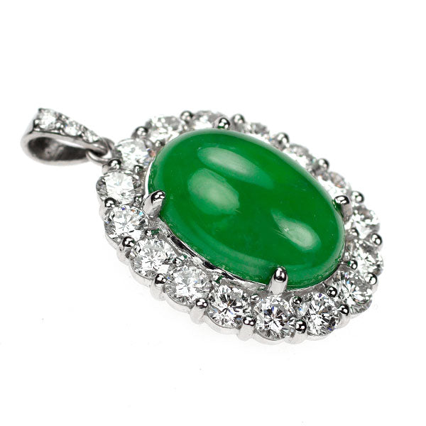 Pt900 Jade Diamond Pendant 6.36ct D1.64ct 