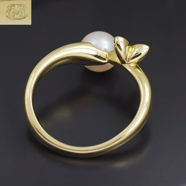 MIKIMOTO K18YG Akoya pearl diamond ring, diameter approx. 6.2mm 