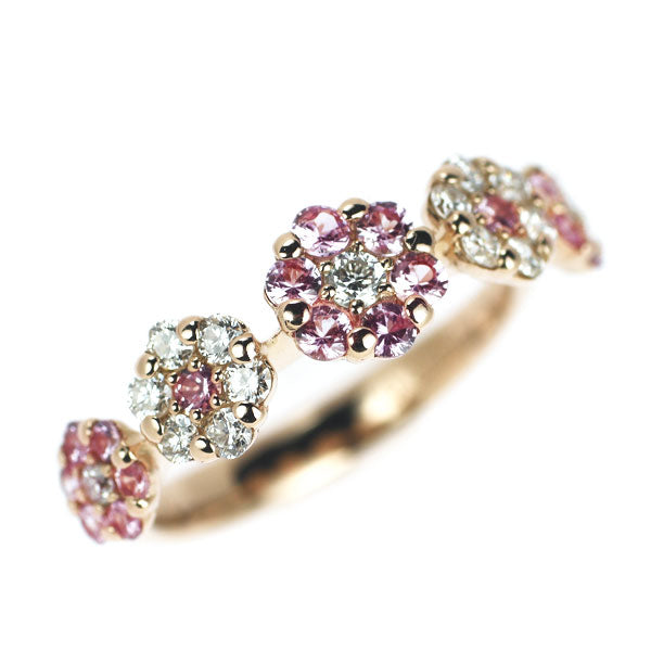 Ponte Vecchio K18PG Pink Sapphire Diamond Pinky Ring 0.28ct D0.20ct Flower 