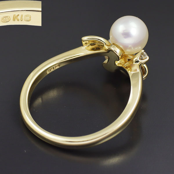 ミキモト K18YG アコヤ真珠 ダイヤモンド リング 径約4.5-5.7mmトワエモア