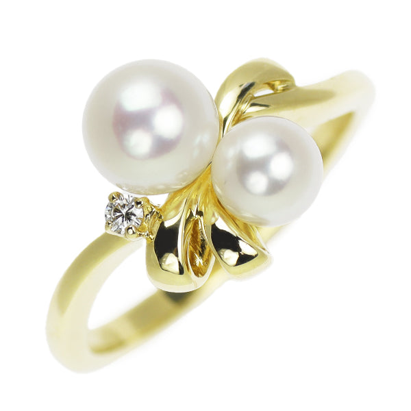 MIKIMOTO K18YG Akoya pearl diamond ring, diameter approx. 4.5-5.7mm, Toi et Moi 