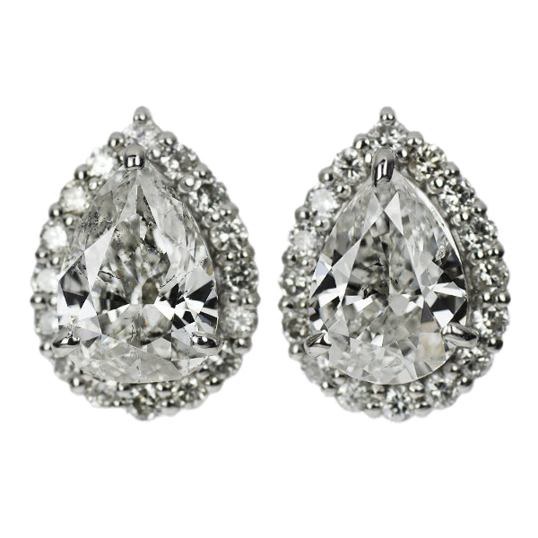 New Pt900/Pt950 Pear Shape Diamond Earrings 2.017ct F/G SI2 D0.36ct