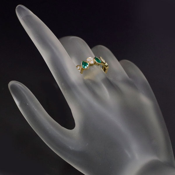 K18YG emerald diamond ring 