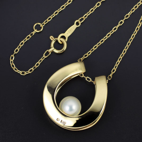 Mikimoto K18YG Akoya pearl pendant necklace, diameter approx. 6.5mm, horseshoe 