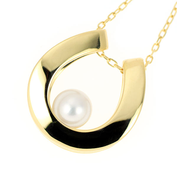 Mikimoto K18YG Akoya pearl pendant necklace, diameter approx. 6.5mm, horseshoe 