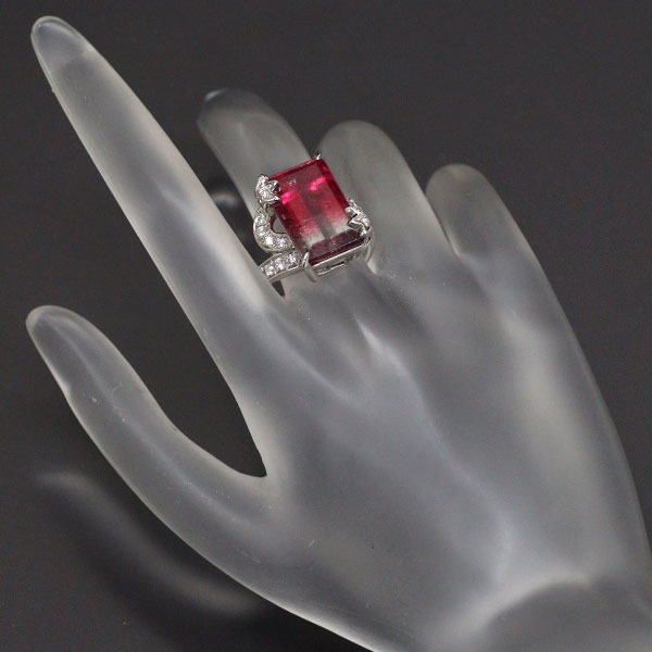 田村俊一 Pt900 バイカラー トルマリン ダイヤモンド リング 12.05ct D0.47ct