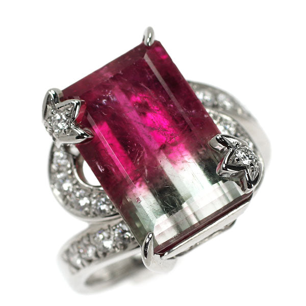 Shunichi Tamura Pt900 Bicolor Tourmaline Diamond Ring 12.05ct D0.47ct 