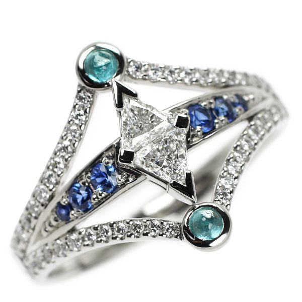 Star Jewelry Pt950 Diamond Sapphire Paraiba Tourmaline Ring 0.32ct 