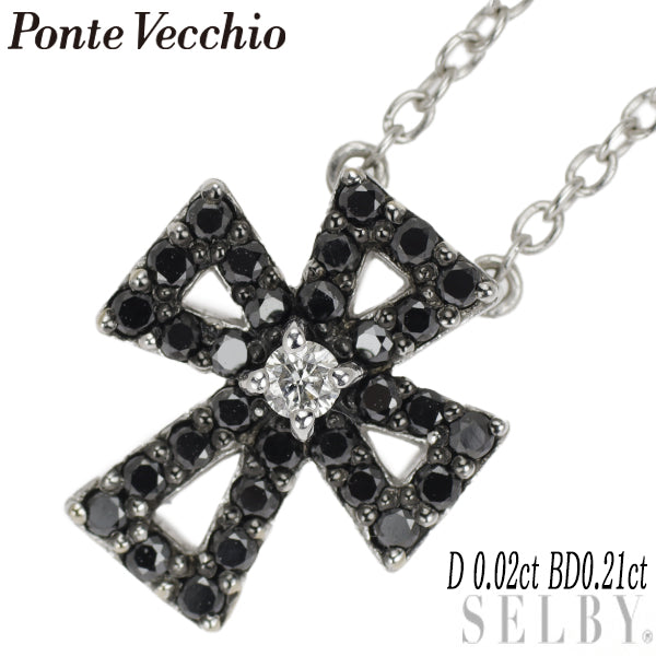 Ponte Vecchio K18WG Diamond Pendant Necklace 0.02ct BD0.21ct Cross 