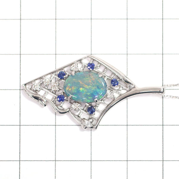 K18WG Black Opal Sapphire Diamond Pendant Necklace 1.69ct S0.23ct D0.28ct 