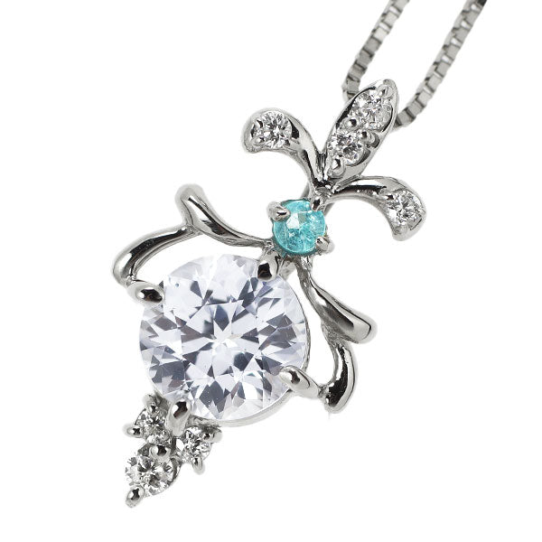 Pt Sapphire Paraiba Tourmaline Diamond Pendant Necklace 0.92ct T0.026ct D0.10ct 