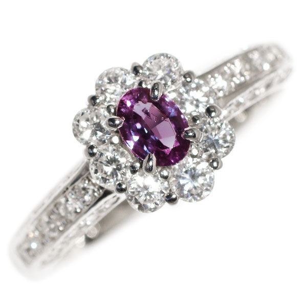 Rare Pt900 Alexandrite Diamond Ring 0.28ct D0.81ct 