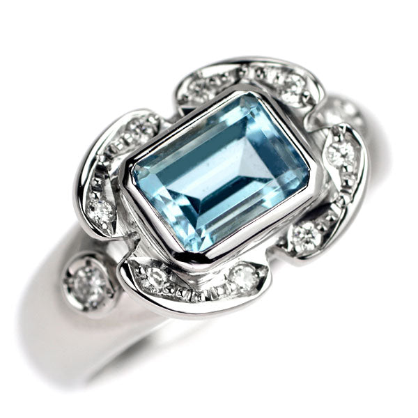 Pt900 Aquamarine Diamond Ring 1.06ct D0.10ct 