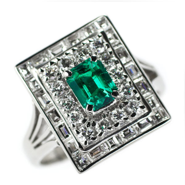 Pt900 Emerald Diamond Ring 0.57ct D1.16ct 