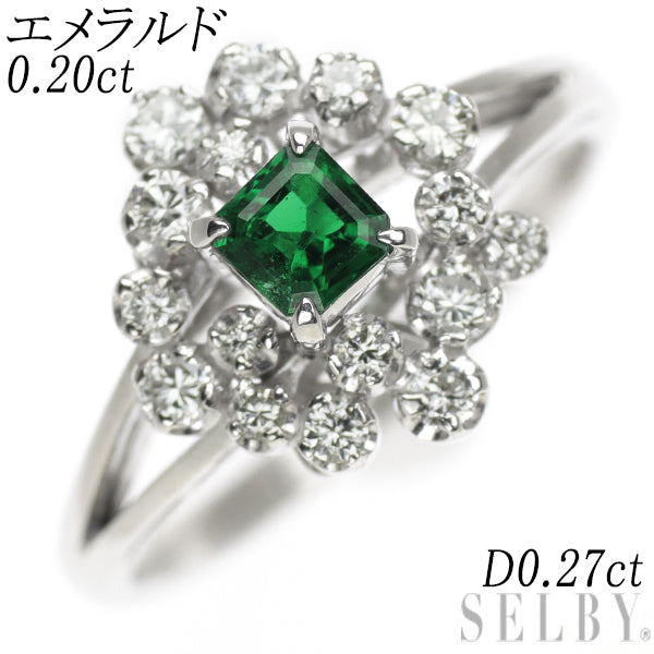 Pt900 Emerald Diamond Ring 0.20ct D0.27ct 