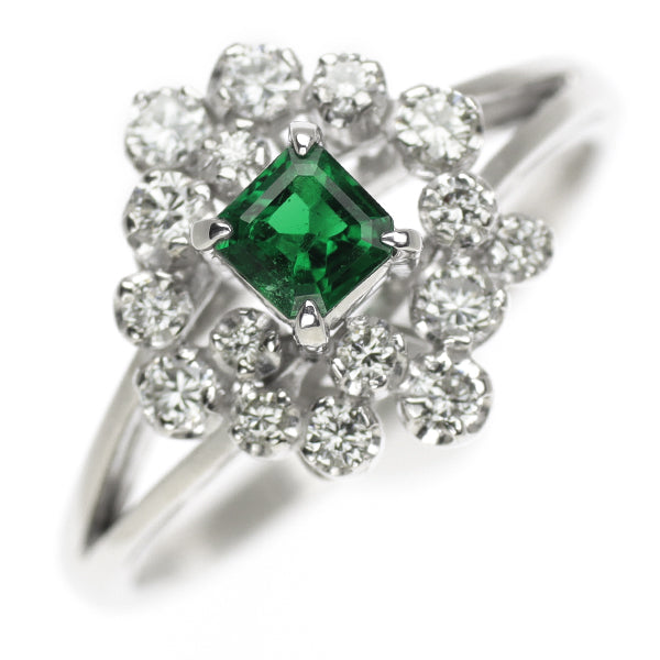 Pt900 Emerald Diamond Ring 0.20ct D0.27ct 