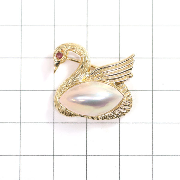 Seiko K18YG Mabe Pearl Pink Sapphire Brooch/Pendant Swan 