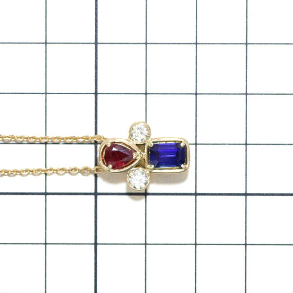 K18YG Diamond Ruby Sapphire Pendant Necklace 0.41ct R0.63ct S1.55ct 