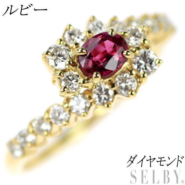 K18YG ruby ​​diamond ring 