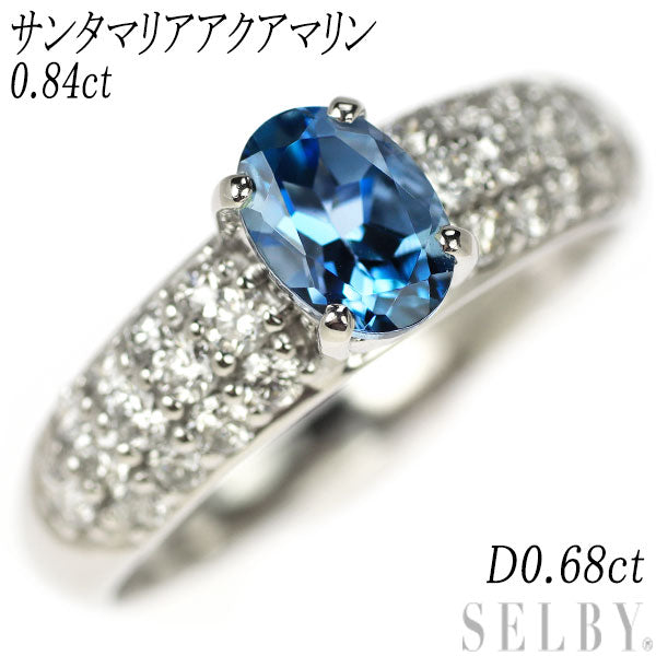 Pt900 Santa Maria Aquamarine Diamond Ring 0.84ct D0.68ct 