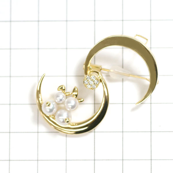 Waltham K18YG Akoya pearl/pearl diamond brooch, diameter approx. 4.1-5.7mm, D0.08ct, rabbit 