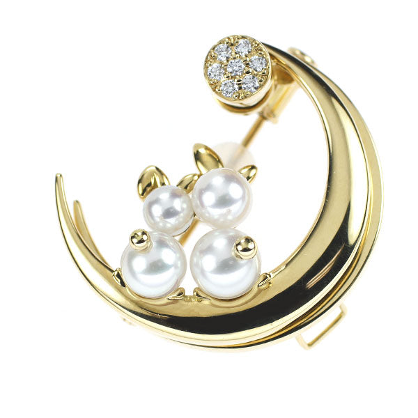 Waltham K18YG Akoya pearl diamond brooch, diameter approx. 4.1-5.7mm, D0.08ct, rabbit 