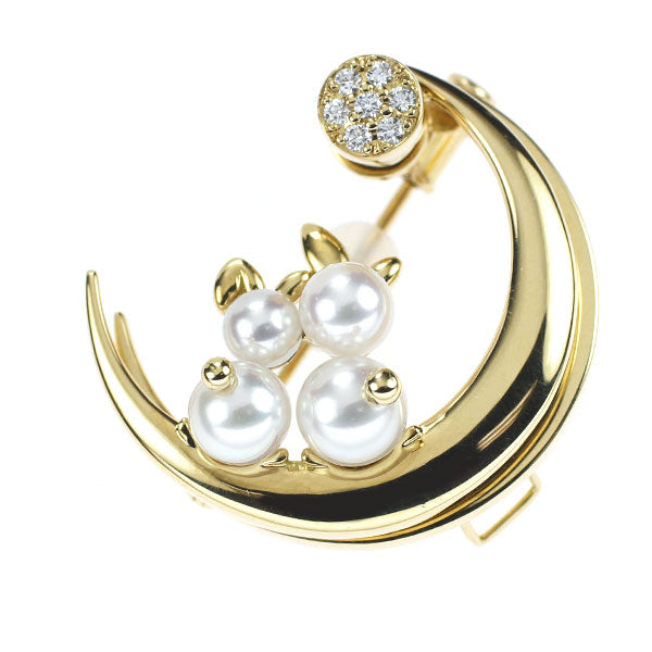 Waltham K18YG Akoya pearl/pearl diamond brooch, diameter approx. 4.1-5.7mm, D0.08ct, rabbit 