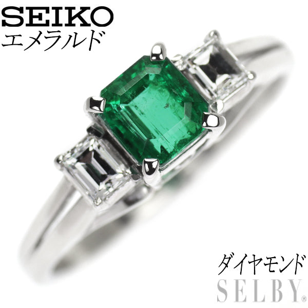 Seiko Pt900 Emerald Diamond Ring 
