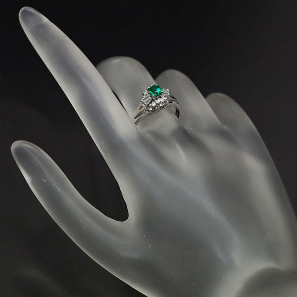 Pt900 Emerald Diamond Ring 0.32ct D0.18ct 
