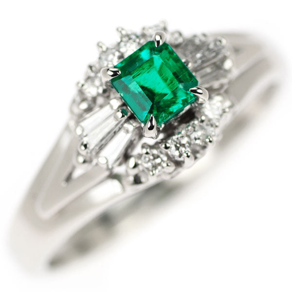 Pt900 Emerald Diamond Ring 0.32ct D0.18ct 