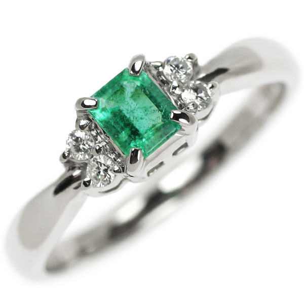 Pt850 Emerald Diamond Ring 0.23ct D0.07ct 