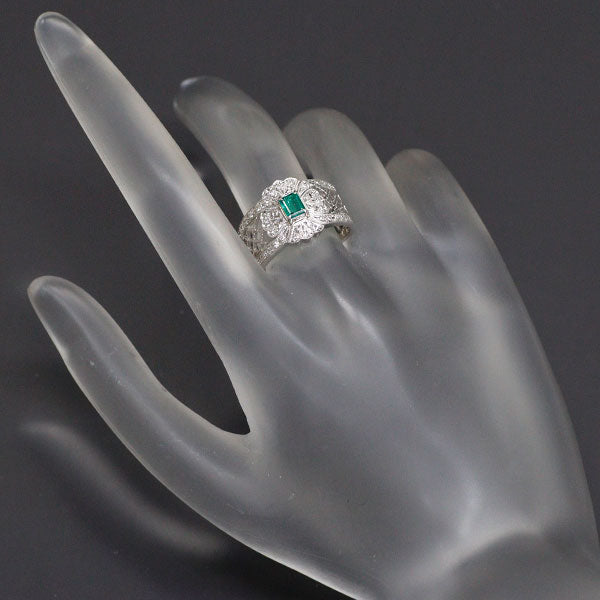 Pt900 Emerald Diamond Ring 0.221ct D0.18ct 