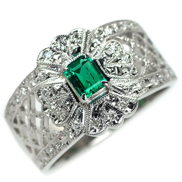 Pt900 Emerald Diamond Ring 0.221ct D0.18ct 