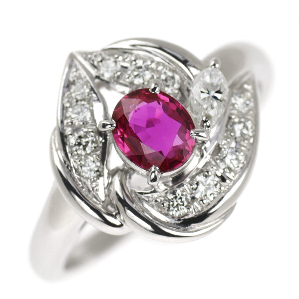 Pt900 Ruby Diamond Ring 0.63ct D0.28ct 