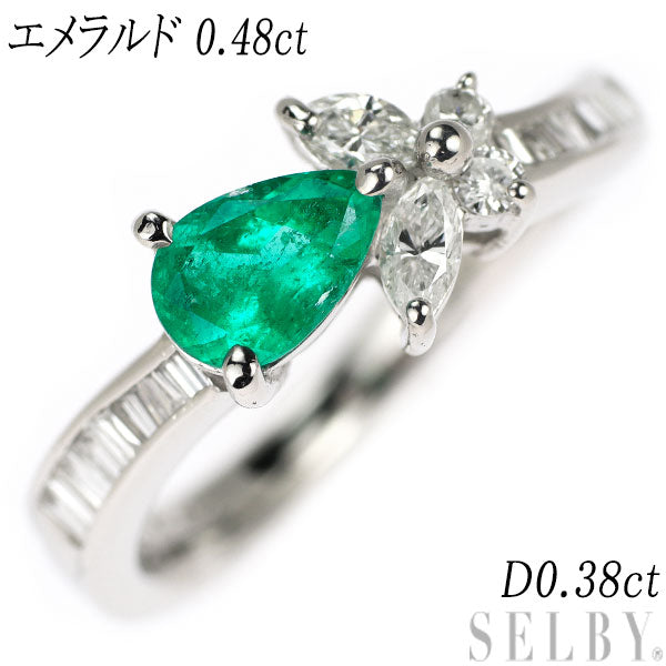 Pt900 Emerald Diamond Ring 0.48ct D0.38ct 