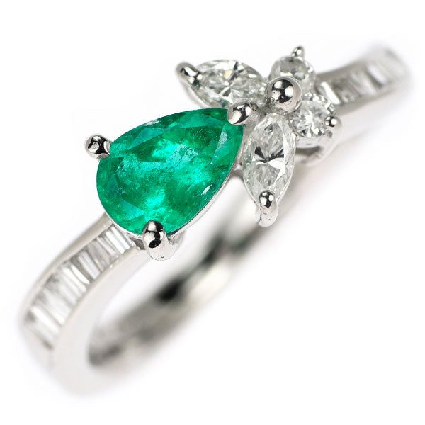 Pt900 Emerald Diamond Ring 0.48ct D0.38ct 