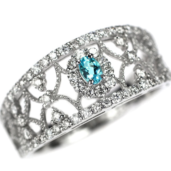 Pt950 Brazilian Paraiba Tourmaline Diamond Ring 0.086ct D0.56ct 