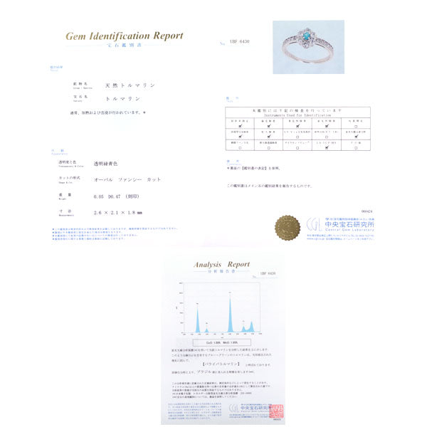 希少 Pt900 ブラジル産パライバトルマリン ダイヤモンド リング 0.05ct D0.47ct フラワー