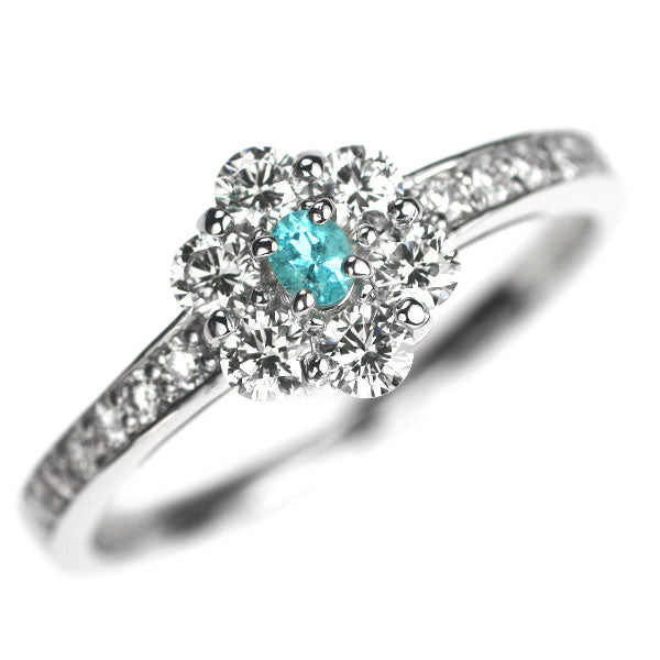 Rare Pt900 Brazilian Paraiba Tourmaline Diamond Ring 0.05ct D0.47ct Flower 