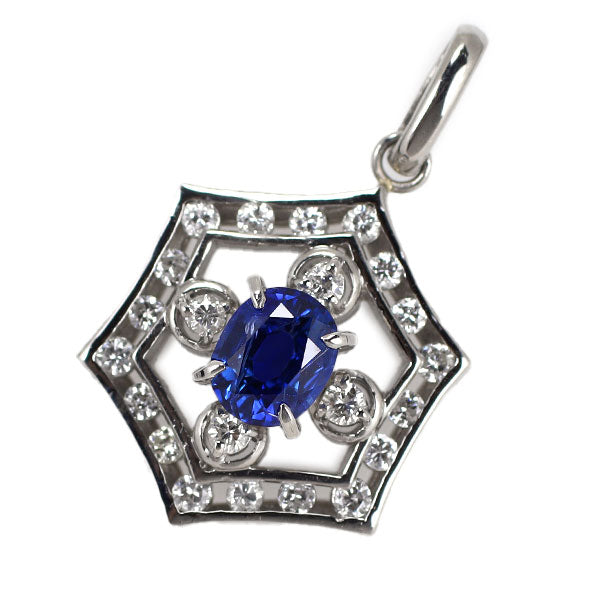 Pt900 Sapphire Diamond Pendant 0.71ct D0.34ct 