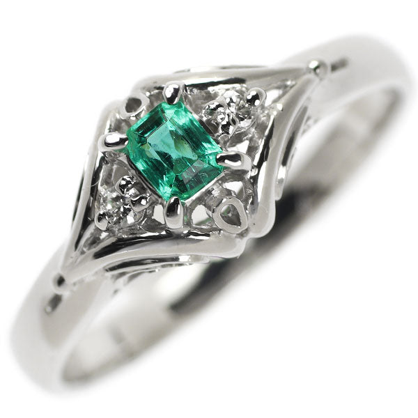 Mitsukoshi Pt900 emerald diamond ring 0.15ct 