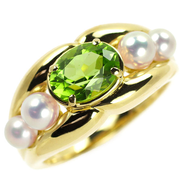 MIKIMOTO K18YG Peridot Akoya Baby Pearl Ring 1.07ct Diameter approx. 3.5-4.0mm 