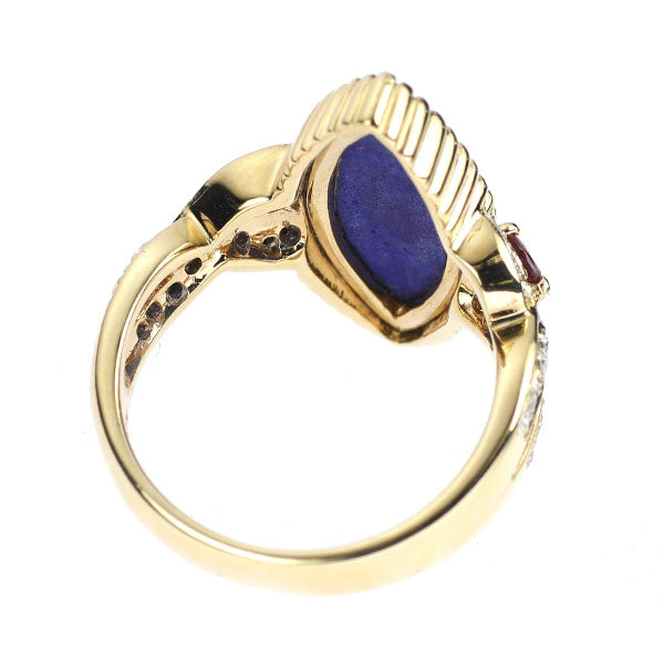 K18YG Lapis Lazuli Ruby Diamond Ring 2.51ct R0.26ct D0.14ct 