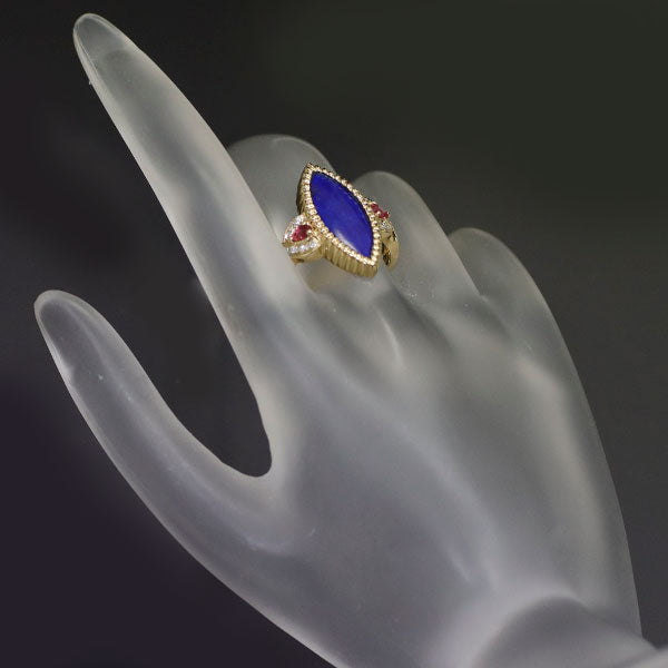 K18YG Lapis Lazuli Ruby Diamond Ring 2.51ct R0.26ct D0.14ct 