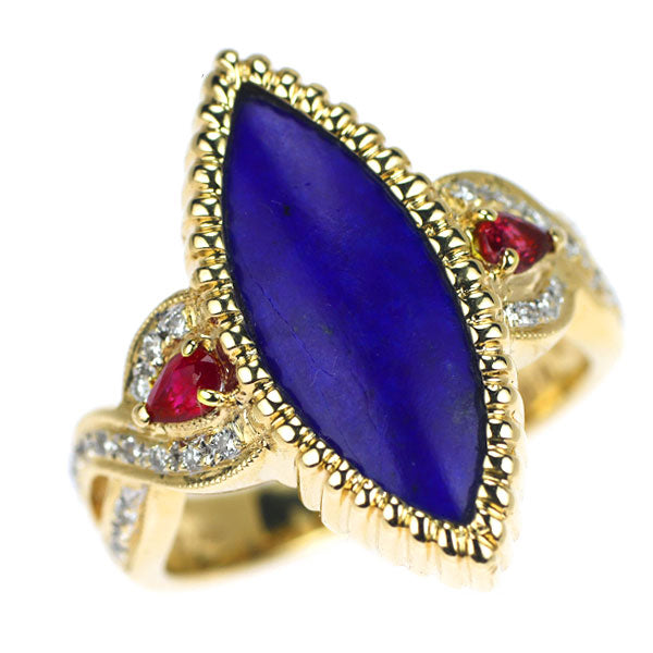 K18YG Lapis Lazuli Ruby Diamond Ring 2.51ct R0.26ct D0.14ct 